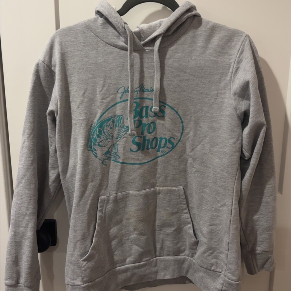 Vintage Bass Pro Shops Gray Hoodie with Teal Logo